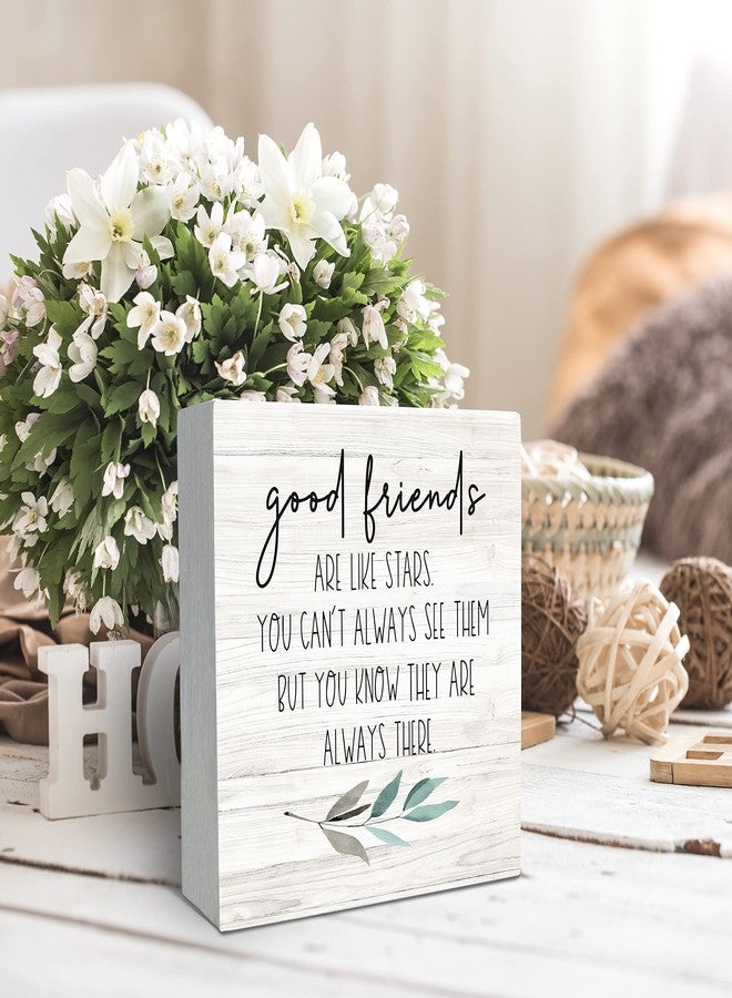 SRADMO Good Friends Are Like Stars Wood Box Sign Desk Decor, Inspirational Long Distance Friendship Wooden Block Box Sign Decoration For Home Bedroom Girls Room Office Shelf Table Decor - Image 3